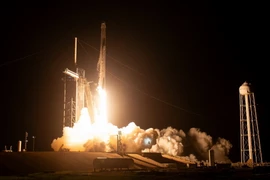 Tên lửa đẩy Falcon 9 rời bệ phóng, đưa tàu vũ trụ Endurance của SpaceX cùng các nhà du hành lên trạm ISS, ngày 26/8/2023. (Ảnh: AFP/TTXVN)
