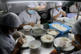 Công nhân sơ chế sản phẩm yến tinh tại cơ sở yến sào Du Long, Thành phố Rạch Giá (Kiên Giang). (Ảnh: Lê Huy Hải/TTXVN) 