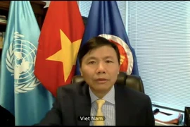 Đại sứ Đặng Đình Quý, Trưởng Phái đoàn đại diện thường trực Việt Nam tại Liên hợp quốc, phát biểu tại phiên họp của Hội đồng Bảo an. (Ảnh: Hữu Thanh/TTXVN) 