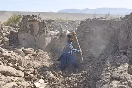 Cảnh đổ nát sau trận động đất tại tỉnh Herat, Afghanistan, ngày 10/10/2023. (Ảnh: Kyodo/TTXVN)