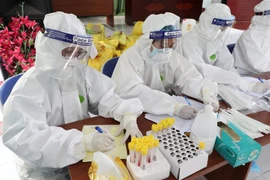 Lực lượng y tế lấy mẫu và làm xét nghiệm tại Bắc Giang. (Ảnh: Danh Lam/TTXVN) 