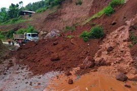 Hiện trường một vụ sạt lở đất ở Lai Châu. (Nguồn: TTXVN phát) 