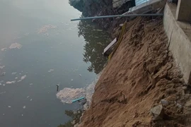 Bờ rạch Ông Chưởng, xã Long Giang, huyện Chợ Mới, tỉnh An Giang bị sạt lở với chiều dài 20m. (Ảnh: TTXVN phát)