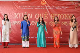 Tiết mục văn nghệ dân tộc do cán bộ các cơ quan đại diện Việt Nam tại Mexico biểu diễn. (Ảnh: Trương Phi Hùng/TTXVN)