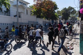 Người dân biểu tình phản đối bạo lực băng đảng ở thủ đô Port-au-Prince, Haiti ngày 26/1/2023. (Ảnh: AFP/TTXVN)