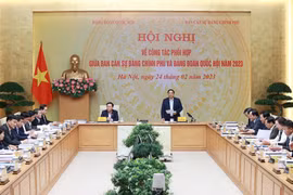 Thủ tướng Phạm Minh Chính phát biểu tại Hội nghị về công tác phối hợp giữa Ban cán sự Đảng Chính phủ và Đảng đoàn Quốc hội năm 2023. (Ảnh: Dương Giang/TTXVN) 