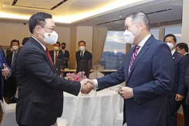 Chủ tịch Quốc hội Vương Đình Huệ với ông Cho Huyn-sang, Phó Chủ tịch Tập đoàn Hyosung. (Ảnh: Doãn Tấn/TTXVN) 