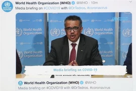 Tổng Giám đốc WHO Tedros Adhanom Ghebreyesus phát biểu tại cuộc họp báo trực tuyến ở Geneva, Thụy Sĩ ngày 16/3/2020. (Nguồn: THX/TTXVN) 