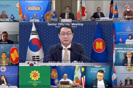 Thứ trưởng Ngoại giao Hàn Quốc Kim Gunn tại hội nghị trực tuyến. (Nguồn: TTXVN phát) 