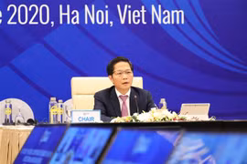 Bộ trưởng Bộ Công Thương Trần Tuấn Anh chủ trì Hội nghị trực tuyến Bộ trưởng RCEP giữa kỳ lần thứ 10. (Nguồn: TTXVN) 