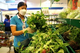 Tình nguyện viên tăng cường đi chợ giúp người dân mua hàng hóa, thực phẩm trong những ngày thực hiện giãn cách xã hội. (Ảnh: Thanh Vũ/TTXVN) 