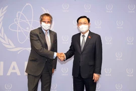 Chiều 6/9/2021 (theo giờ địa phương), tại Thủ đô Vienna (Cộng hòa Áo), Chủ tịch Quốc hội Vương Đình Huệ gặp Tổng Giám đốc Cơ quan Năng lượng Nguyên tử quốc tế (IAEA) Rafael Mariano Grossi. (Ảnh: Doãn Tấn/TTXVN) 