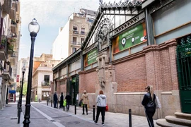 Người dân tuân thủ quy định giãn cách xã hội khi xếp hàng vào một khu chợ ở Barcelona, Tây Ban Nha ngày 9/5/2020. (Nguồn: THX/TTXVN) 