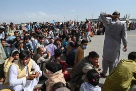 Đám đông người sơ tán chờ đợi được rời khỏi Afghanistan tại sân bay quốc tế ở Kabul, ngày 16/8/2021, khi Taliban tuyên bố kiểm soát quốc gia Tây Nam Á. (Ảnh: AFP/TTXVN) 