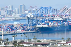 Hoạt động tại cảng hàng hóa Long Beach ở California, Mỹ. (Ảnh: AFP/TTXVN)