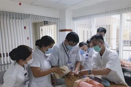 Các y bác sỹ, kỹ thuật viên được đào tạo bài bản về đặt nội khí quản. (Ảnh: TTXVN phát) 