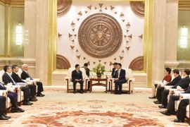 Phó Thủ tướng Chính phủ Hồ Đức Phớc hội kiến Bí thư Khu ủy Quảng Tây, Trung Quốc Lưu Ninh. (Ảnh: Công Tuyên/TTXVN)