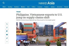 Bài viết trên trang nikkei.com (Nhật Bản) nêu lý do xuất khẩu của Việt Nam sang Mỹ tăng mạnh. (Ảnh: TTXVN phát)