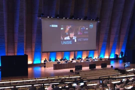 Đại sứ Lê Thị Hồng Vân, Trưởng Phái đoàn thường trực Việt Nam bên cạnh UNESCO, phát biểu tại phiên họp. (Ảnh: UNESCO/TTXVN) 