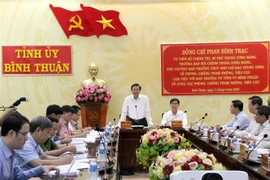 Ông Phan Đình Trạc, Ủy viên Bộ Chính trị, Bí thư Trung ương Đảng, Trưởng Ban Nội chính Trung ương, phát biểu chỉ đạo tại buổi làm việc. (Ảnh: Nguyễn Thanh/TTXVN)