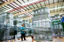 Công ty trách nhiệm hữu hạn CCGrass Việt Nam, chuyên sản xuất thảm cỏ nhân tạo, có vốn nước ngoài đầu tư tại khu công nghiệp Phước Đông, huyện Gò Dầu, tỉnh Tây Ninh. (Ảnh: Hồng Đạt/TTXVN)