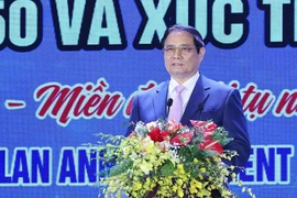 Thủ tướng Phạm Minh Chính phát biểu tại Hội nghị công bố quy hoạch tỉnh Ninh Thuận. (Ảnh: Dương Giang/TTXVN)