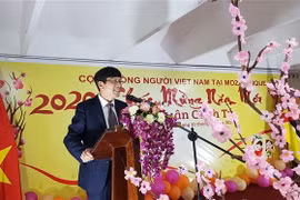 Đại sứ Lê Huy Hoàng phát biểu chúc Tết Canh Tý 2020 tới cộng đồng người Việt. (Ảnh: Đình Lượng/TTXVN) 