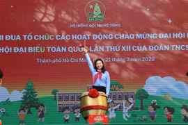 Chị Nguyễn Phạm Duy Trang, Bí thư Trung ương Đoàn, Chủ tịch Hội đồng Đội Trung ương. (Ảnh: Thanh Vũ/TTXVN) 