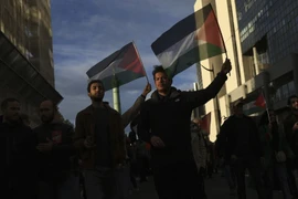 Những người tuần hành ở Paris đã tập trung ở trung tâm thủ đô nhằm kêu gọi một lệnh ngừng bắn. (Nguồn: AP)