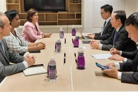 Bộ trưởng Bộ Khoa học và Công nghệ Huỳnh Thành Đạt hội kiến Phó Thủ tướng Cuba Ines Maria Chapman Waughn. (Ảnh: TTXVN phát)