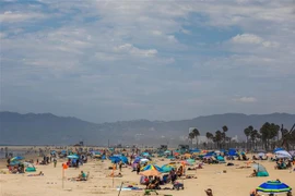 Người dân tránh nóng trên bãi biển tại Venice, California, Mỹ, ngày 15/8/2020. (Nguồn: AFP/TTXVN) 