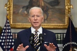 Tổng thống Mỹ Joe Biden ban hành lệnh cấm nhập khẩu dầu mỏ và khí đốt của Nga, trong bài phát biểu tại Nhà Trắng, ngày 8/3/2022. (Ảnh: AFP/TTXVN) 