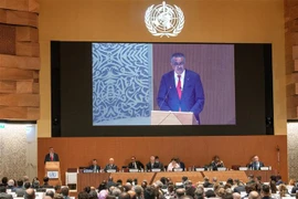 Tổng Giám đốc Tổ chức Y tế thế giới (WHO) Tedros Adhanom Ghebreyesus phát biểu khai mạc Kỳ họp Đại hội đồng Y tế Thế giới (WHA) lần thứ 75 tại Geneva (Thuỵ Sĩ) ngày 22/5/2022. (Ảnh: AFP/TTXVN) 