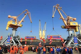 Đón mã hàng đầu tiên của Năm mới 2021 tại cảng Hoàng Diệu. (Ảnh: An Đăng/TTXVN) 