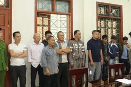 Các đối tượng đánh bạc dưới hình thức xóc đĩa bị bắt giữ. (Ảnh: Trịnh Duy Hưng/TTXVN)