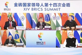 Các nhà lãnh đạo BRICS tham dự Hội nghị Thượng đỉnh lần thứ 14 theo hình thức trực tuyến, ngày 23/6/2022. (Ảnh: THX/TTXVN)