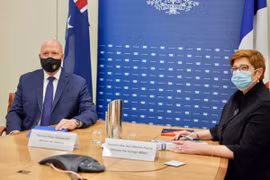 Ngoại trưởng Australia Marise Payne (bên phải) và Bộ trưởng Quốc phòng Peter Dutton tại họp theo hình thức 2+2 với người đồng cấp Pháp. (Nguồn: Facebook) 