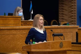 Tân Thủ tướng đồng thời là Chủ tịch đảng Cải cách Estonia, bà Kaja Kallas phát biểu tại Quốc hội ở Tallinn ngày 25/1/2021. (Nguồn: THX/TTXVN) 