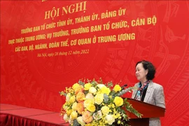 Bà Trương Thị Mai, Uỷ viên Bộ Chính trị, Bí thư Trung ương Đảng, Trưởng Ban Tổ chức Trung ương, phát biểu chỉ đạo hội nghị. (Ảnh: Phương Hoa/TTXVN)