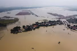Cảnh ngập lụt sau những trận mưa lớn tại Bekasi, Tây Java, Indonesia, ngày 22/2/2021. (Ảnh: AFP/TTXVN)