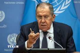 Ngoại trưởng Nga Sergey Lavrov phát biểu tại cuộc họp báo ở New York, Mỹ, ngày 23/9/2023. (Ảnh: AFP/TTXVN)