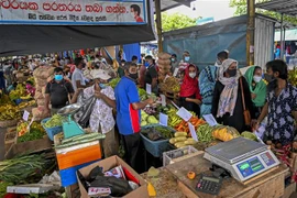 Người dân mua thực phẩm tại khu chợ ở Colombo, Sri Lanka, ngày 12/5/2021. (Ảnh: AFP/TTXVN) 