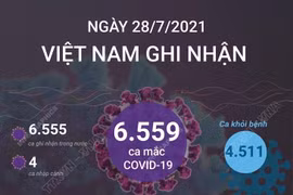 [Infographics] Ngày 28/7, Việt Nam ghi nhận 6.559 ca mắc mới COVID-19