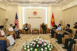 Thượng tướng Hoàng Xuân Chiến tiếp bà Ann Marie Yastishock, Giám đốc Cơ quan Phát triển quốc tế Hoa Kỳ tại Việt Nam. (Ảnh: Minh Tuấn/TTXVN phát) 