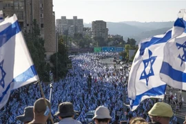 Biểu tình tại Jerusalem, phản đối kế hoạch cải cách tư pháp của Chính phủ, ngày 22/7/2023. (Ảnh: THX/TTXVN)