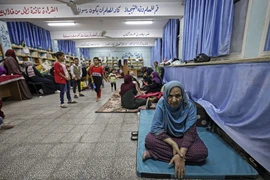 Các gia đình Palestine trú ẩn tại một trường học của Liên hợp quốc ở thành phố Gaza sau khi rời bỏ nhà ở thị trấn Beit Lahia. (Ảnh: AFP) 