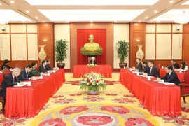Toàn cảnh buổi điện đàm cấp cao giữa Tổng Bí thư Nguyễn Phú Trọng với Tổng thống Hoa Kỳ Joe Biden. (Ảnh: Trí Dũng/TTXVN)