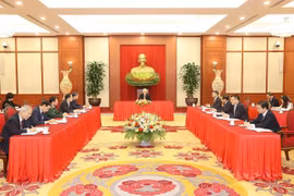 Toàn cảnh buổi điện đàm cấp cao giữa Tổng Bí thư Nguyễn Phú Trọng với Tổng thống Hoa Kỳ Joe Biden. (Ảnh: Trí Dũng/TTXVN)