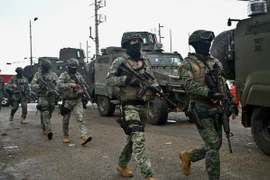 Lực lượng an ninh được triển khai tại nhà tù Regional 8 ở Guayaquil, Ecuador, ngày 7/1/2024. (Ảnh: AFP/TTXVN)