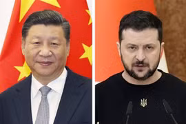 Chủ tịch Trung Quốc Tập Cận Bình (trái) và Tổng thống Ukraine Volodymyr Zelensky. (Ảnh: Kyodo/TTXVN)